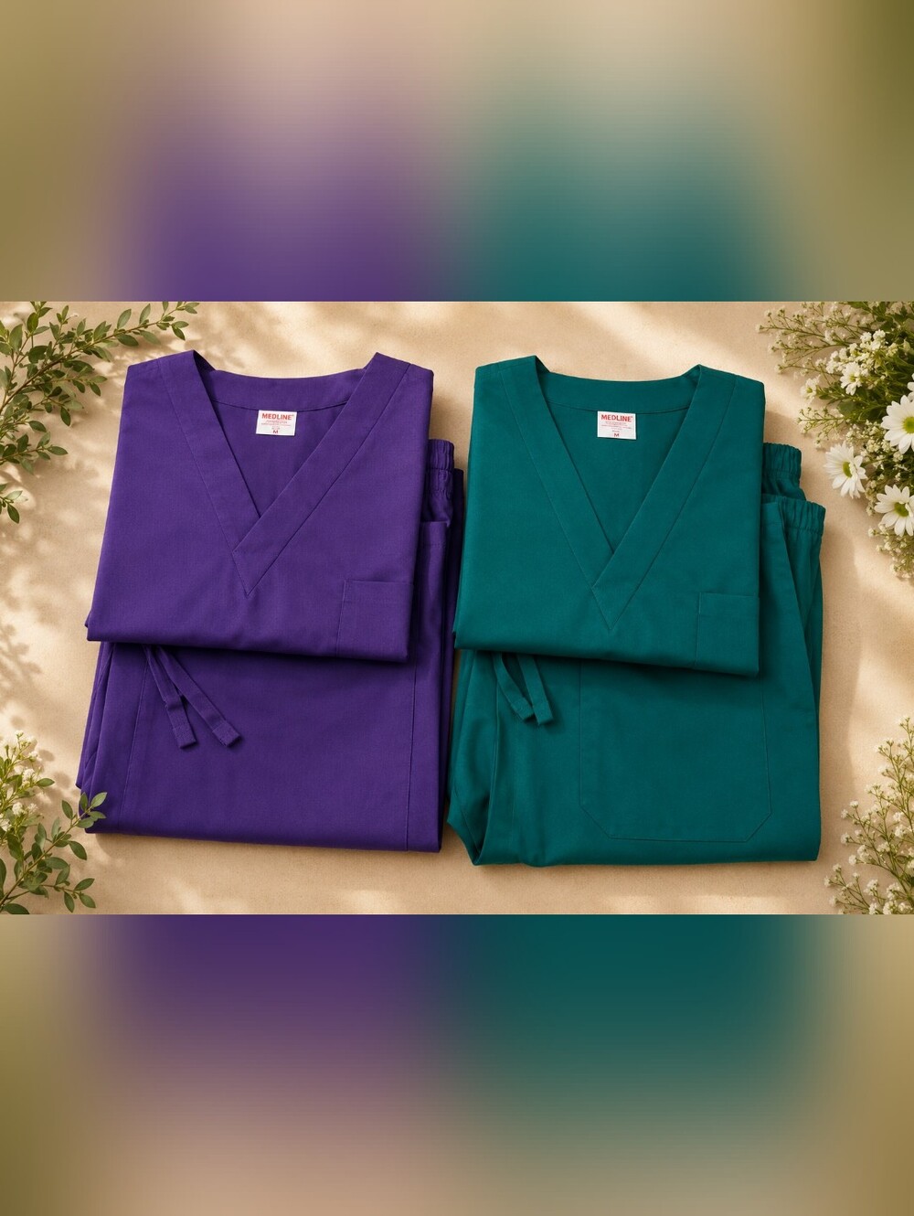 Stylish Purple and Green Women's Scrub Set